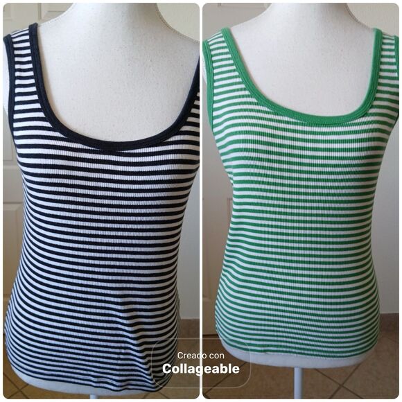 Set 2 St Johns‎ Bay Women’s Tank Top Medium Wide Strap  Green/Black 100% Cotton - Picture 1 of 16